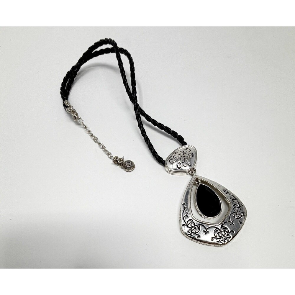 Vintage NAPIER Western Necklace 17-20” Adjustable, Silver, Black Pendant Cord